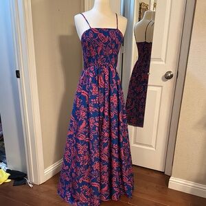 Blue and Orange Sleeveless Spaghetti Strap Sundress